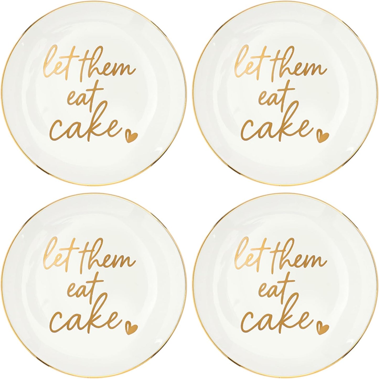 Set 4 Platos Cerámica 6pulg Blanco Oro Let Them Eat Cake