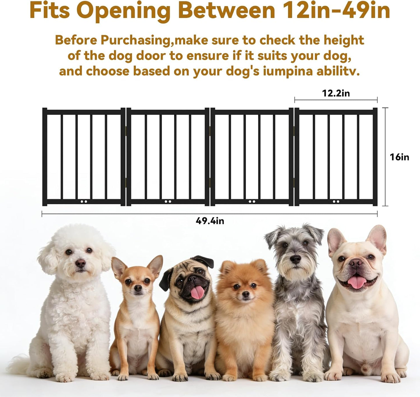 Puerta corta para perros pequeños 16pulg plegable 48pulg ancho