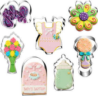 7 Cortadores Galletas Flores Silvestres Acero Inox Babero