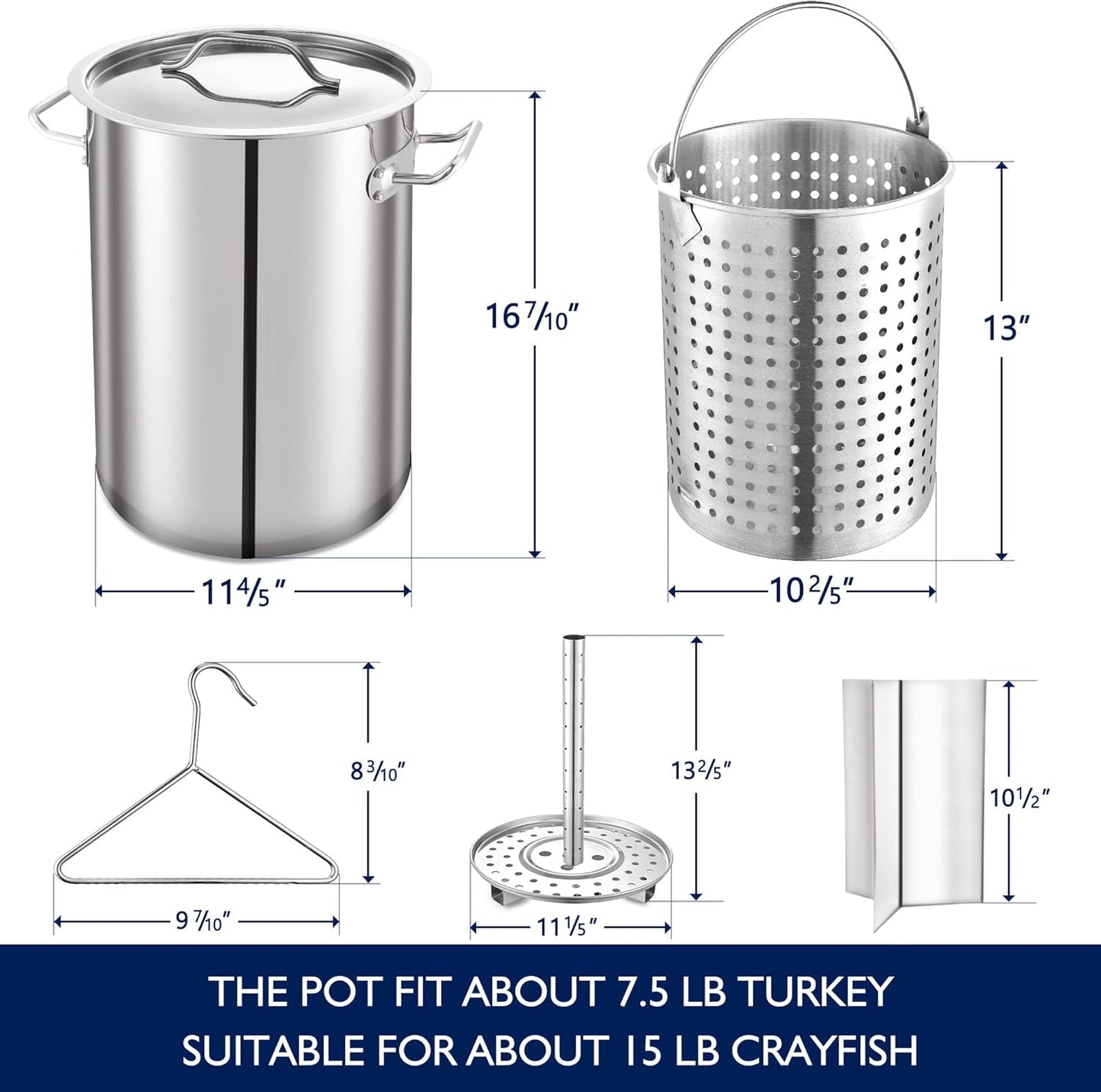 Olla caldo 32qt acero inox para mariscos con cesta