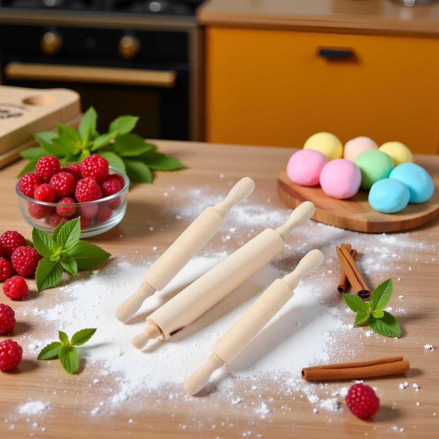 2 Rodillos Madera para Hornear Masa Fondant Pastelería 6pulg