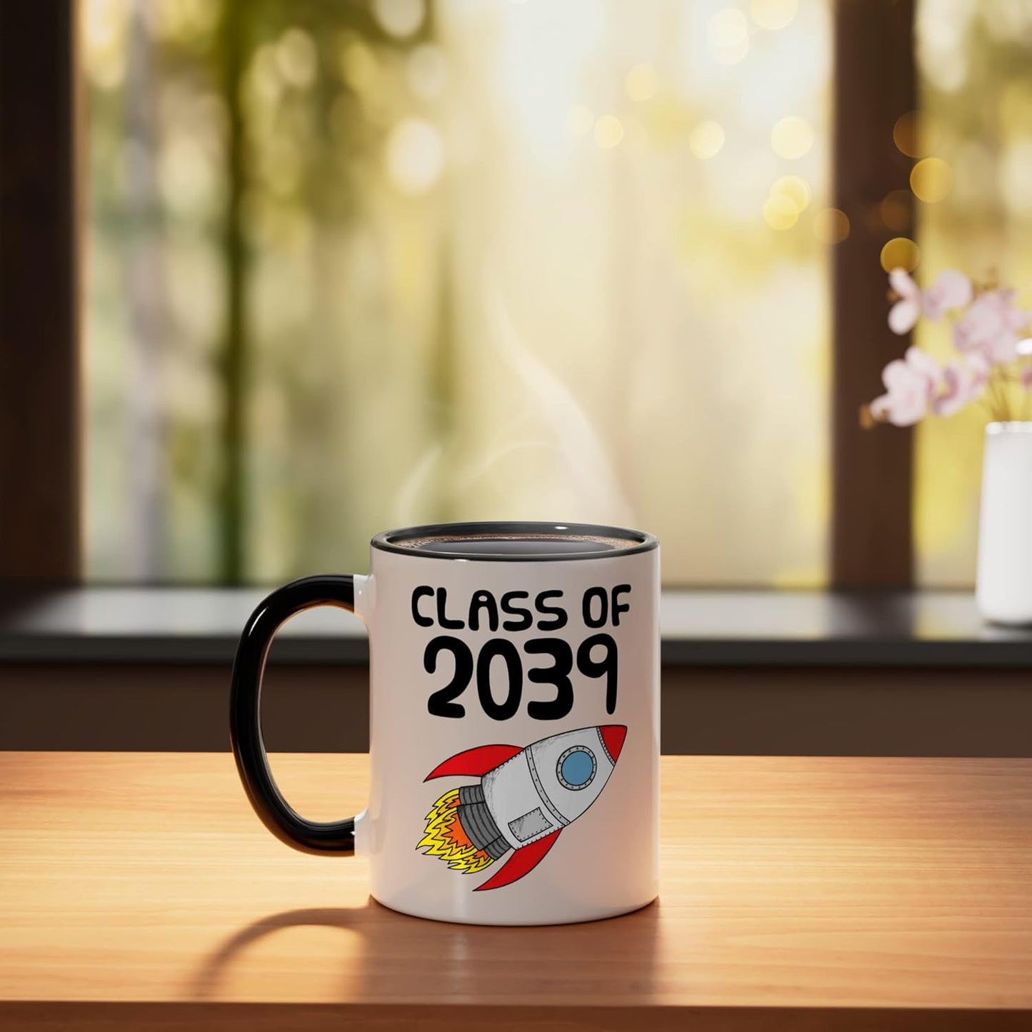 Taza cerámica para kindergarten Class of 2039 cohete negro/blanco