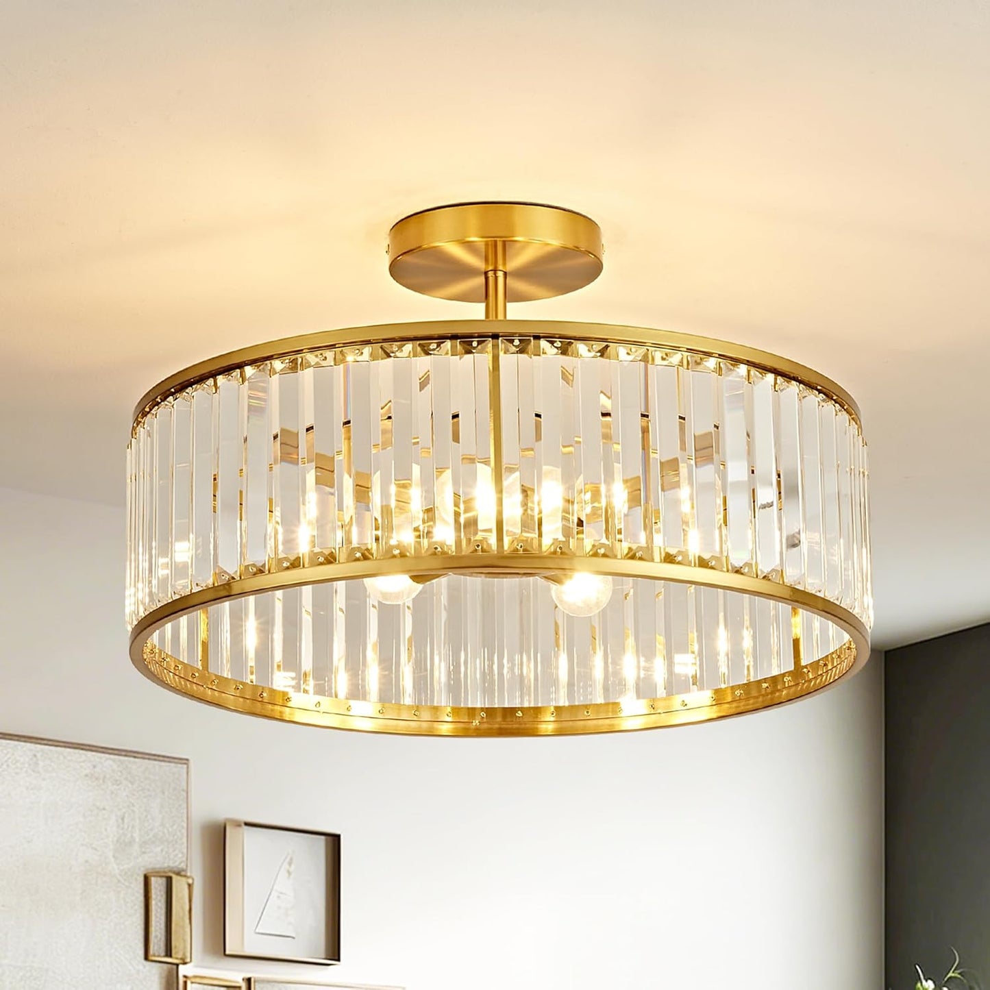 Candelabro cristal E12x6 cobre para techo redondo