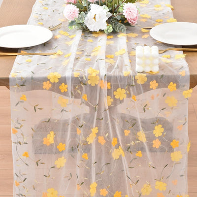 Camino de mesa Pascua floral bordado amarillo de 10 pies tul rústico