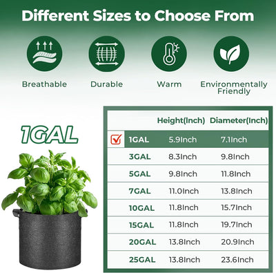Bolsas cultivo 1gal con asas tela gruesa no tejida set 5