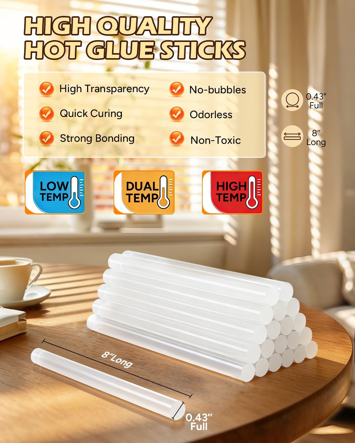 20 Barras Pegamento Caliente 8x0.43pulg Para Todas Temperaturas
