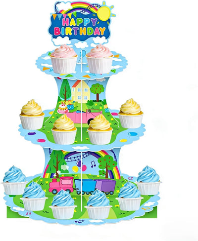 Soporte cupcakes dibujos animados 3 niveles reutilizable azul claro