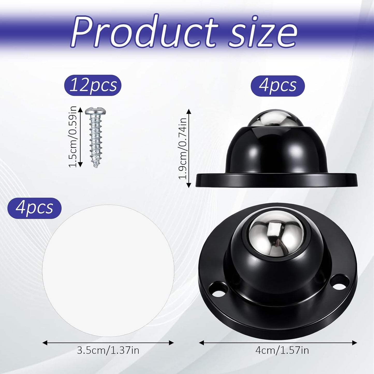 4 Ruedas autoadhesivas para muebles acero inox ABS negro