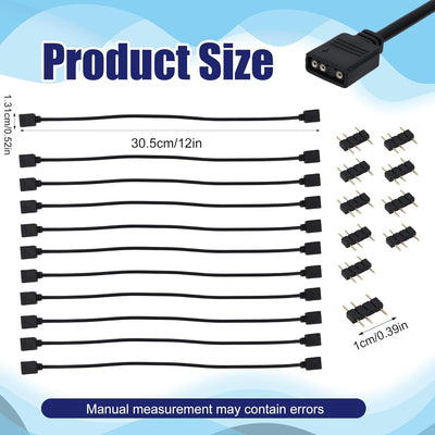 10 Cables Extensión ARGB 12pulg 5V 3 Pines Hembra a Hembra