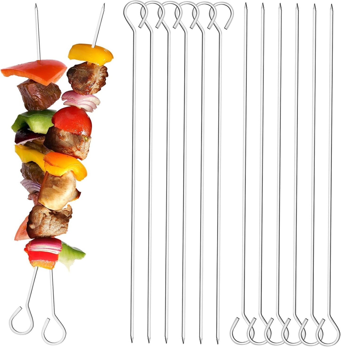 Brochetas acero inox 12 pzas reutilizables para parrilla