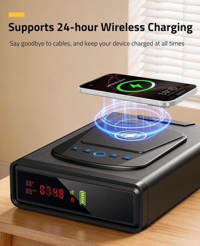 Caja fuerte biométrica con carga inalámbrica y luz LED ajustable