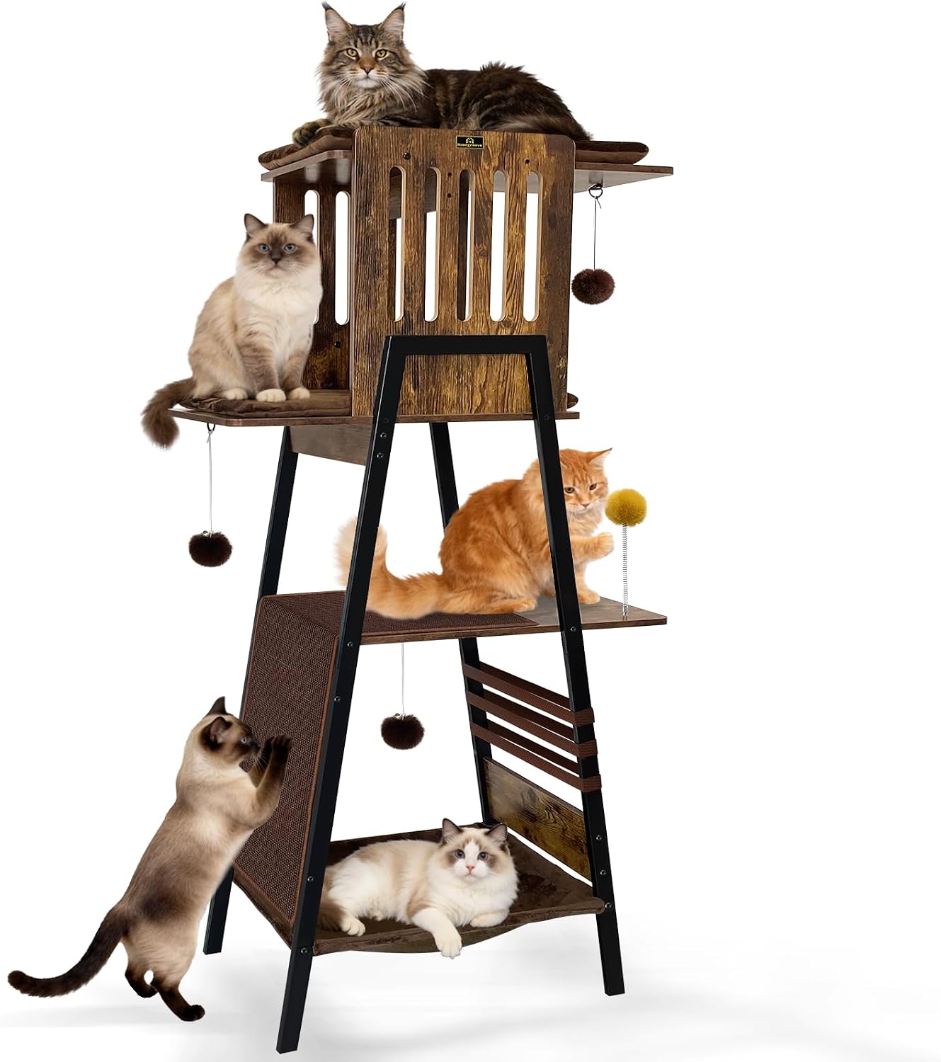 Torre árbol gatos 57pulg madera resistente marrón