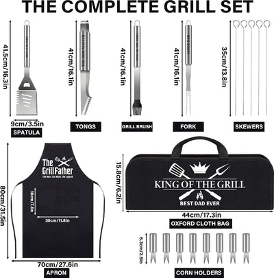 Juego 19 pzas herramientas parrilla acero inox con delantal