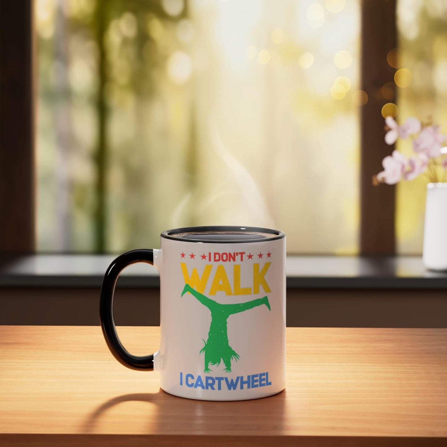 Taza de cerámica I Don't Walk I Cartwheel Negro/Blanco