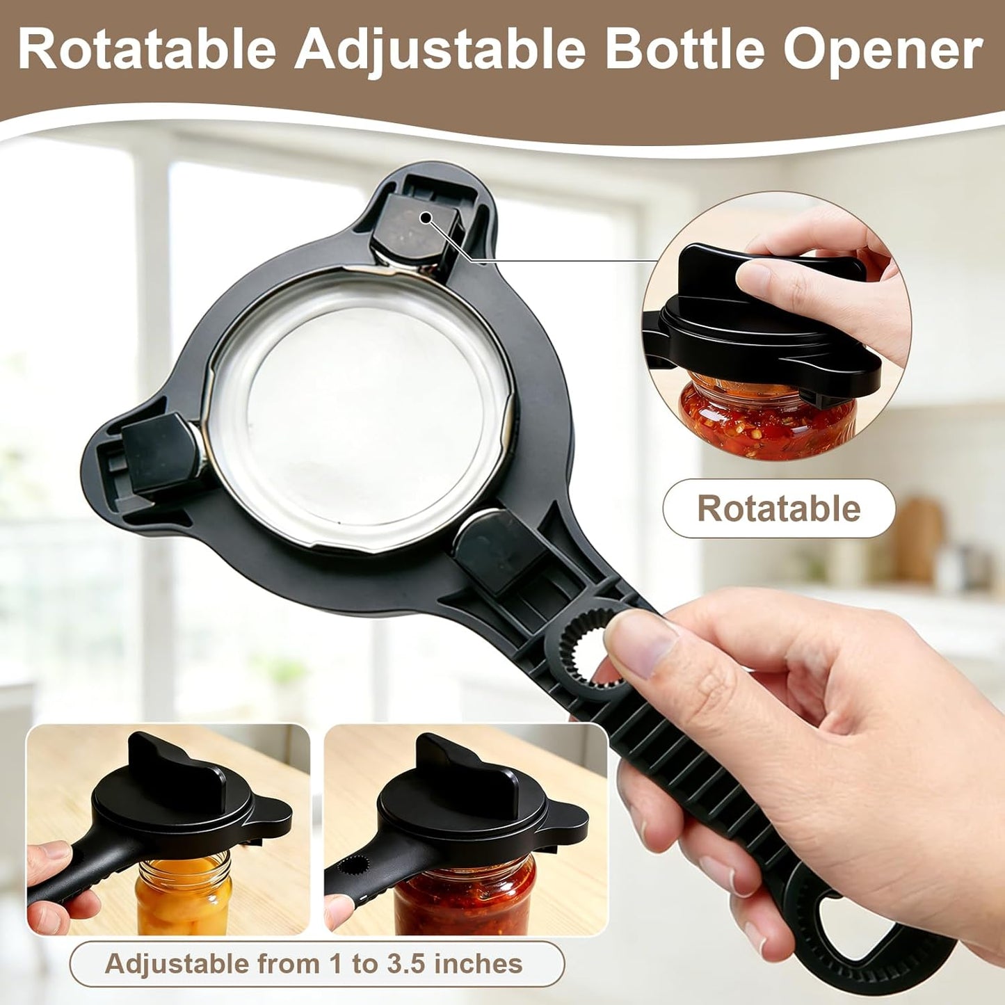 Abrebotellas multifuncional 4 en 1 de acero inoxidable ajustable