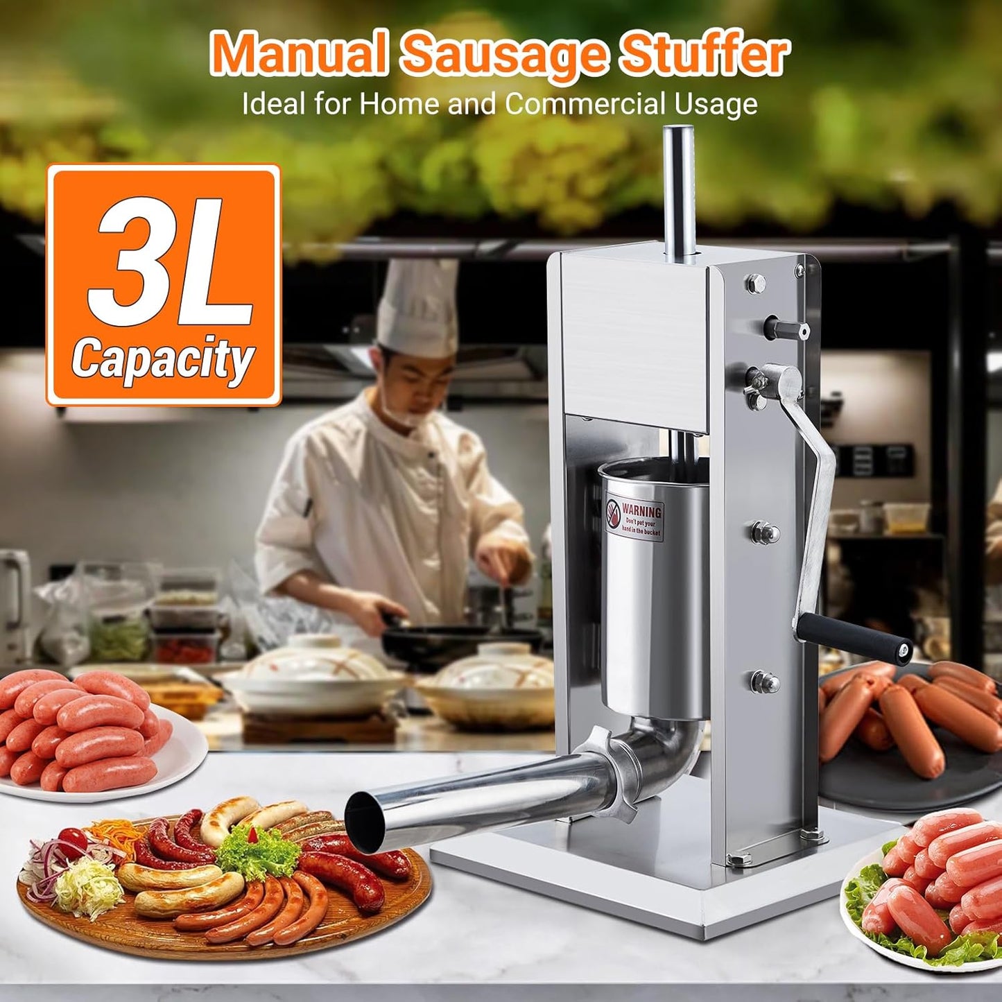 Máquina rellenar salchichas acero inox 7lb set 5 tubos