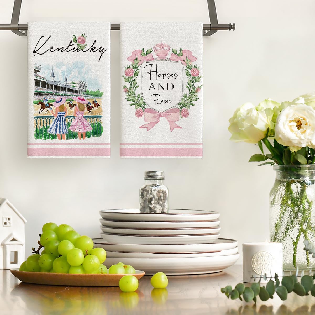 Toalla de cocina Artoid Flowers Horse Racing para mujer 18x26