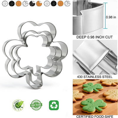 Set 6 cortadores galletas metal tréboles 4-3-2 pulg acero inox