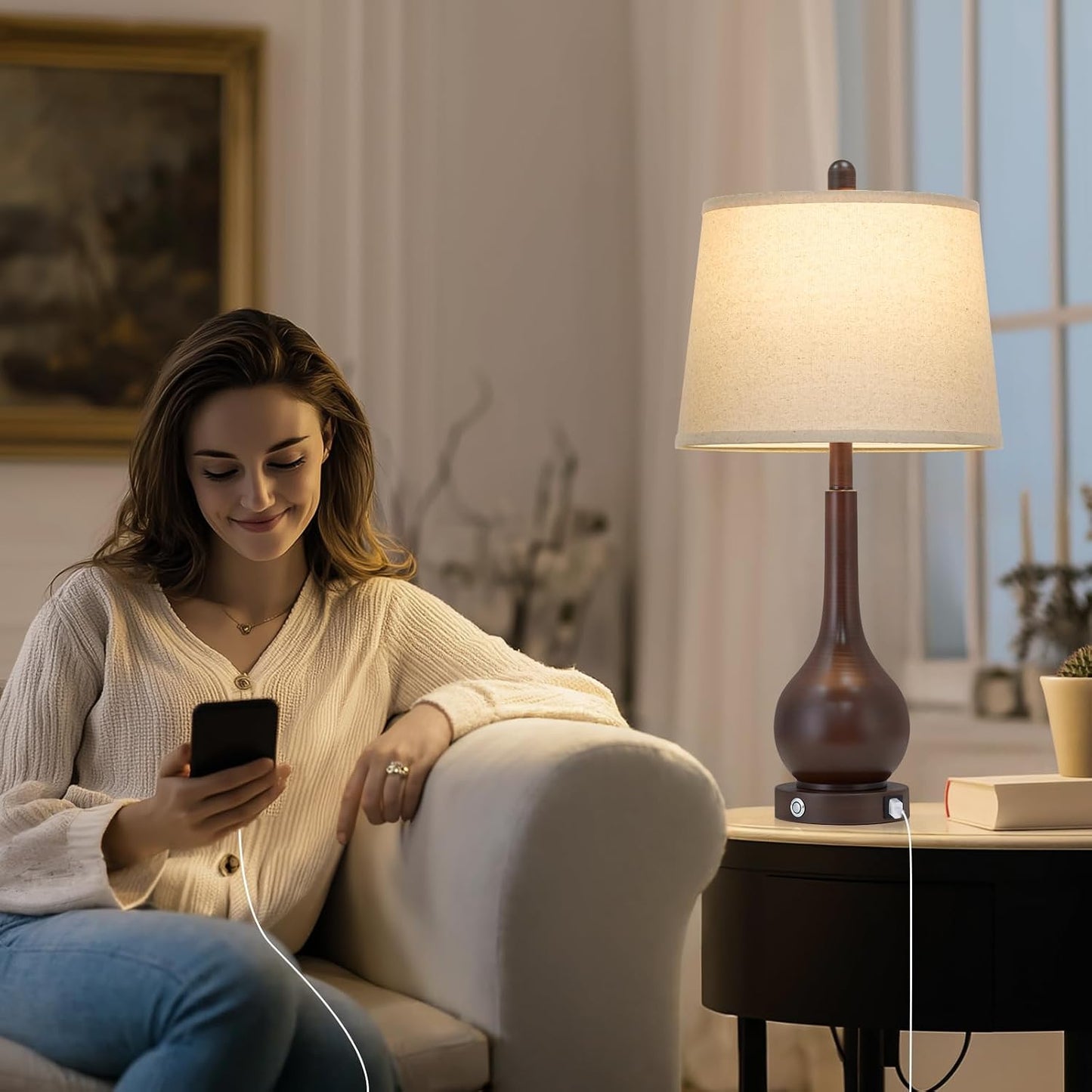 Lámpara mesa marrón 26pulg control táctil sala dormitorio
