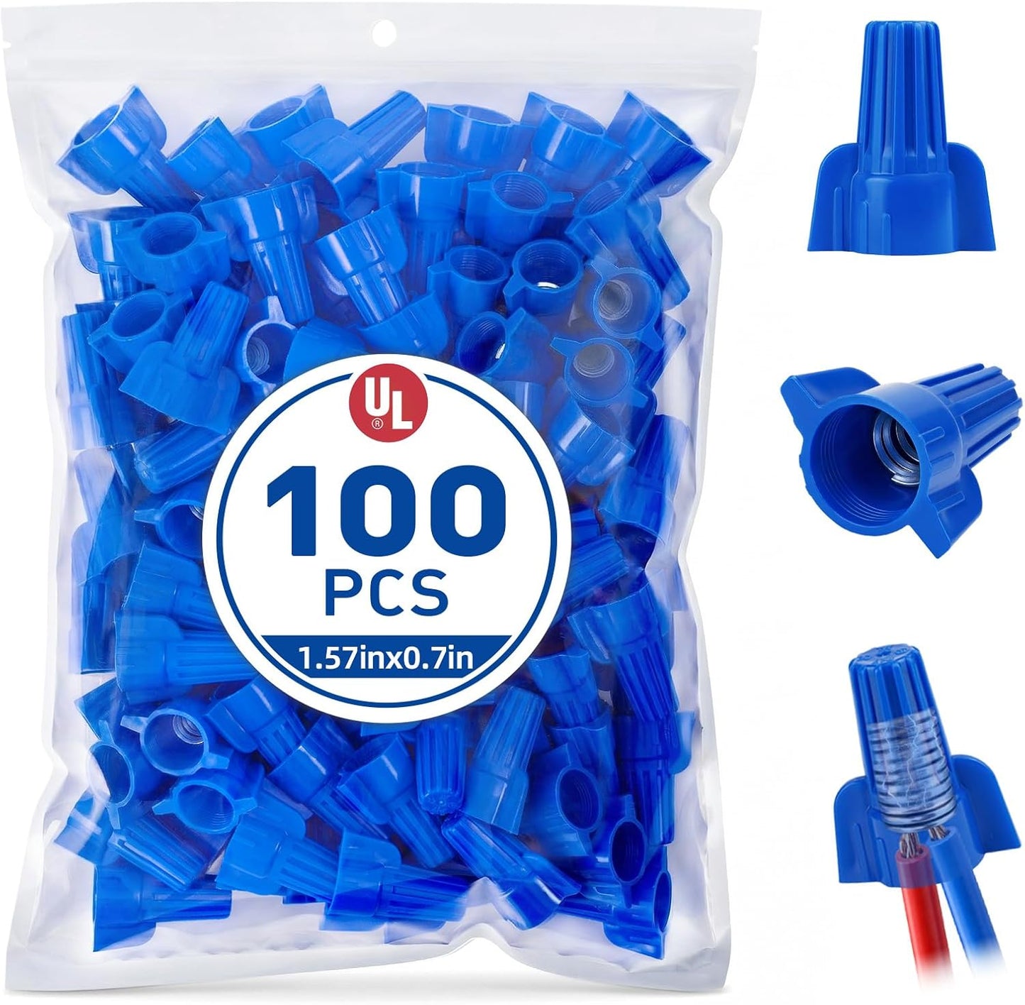 100 Conectores Cable Azul Tuercas Aladas Cert UL Tapas Eléctricas