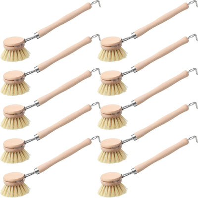 10 Cepillos Cocina Mango Haya Cerdas Fibra Cabezal 2pulg