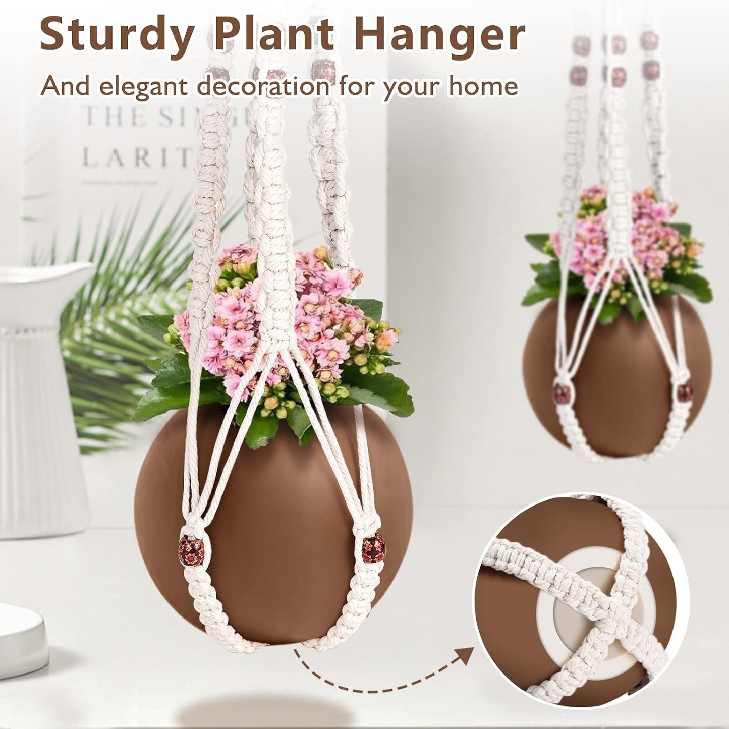 Colgador macramé plantas con cuentas madera 4 ganchos resistente