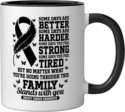 Taza cerámica para conciencia del cáncer de mama negro/blanco