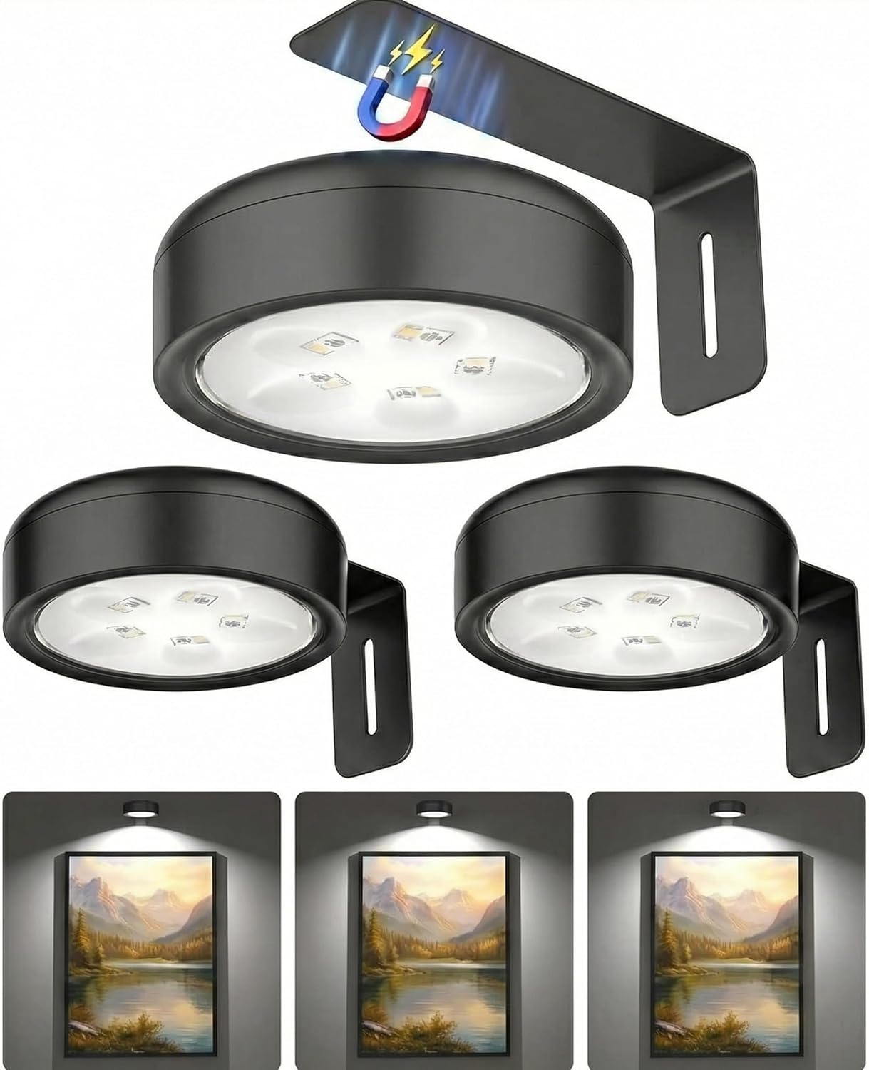 Paquete 3 luces imagen LED magnéticas recargables con control