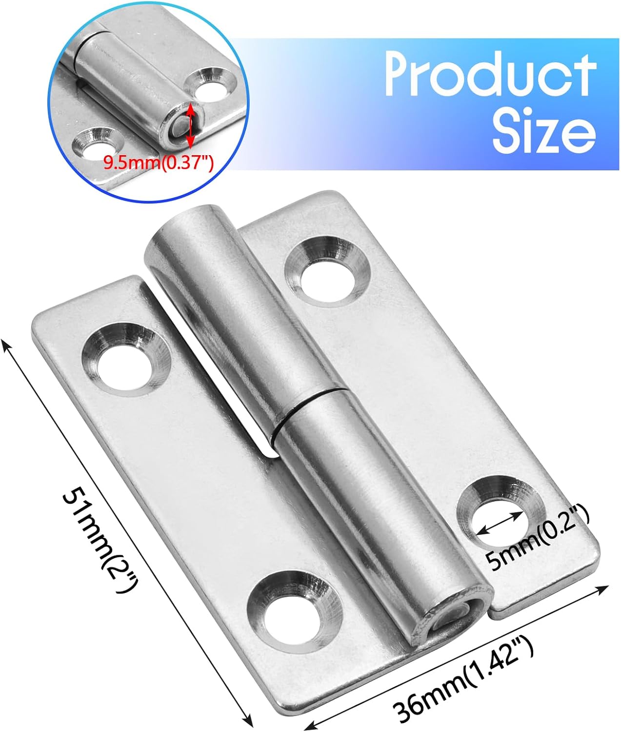 4 Bisagras Acero Inox Desmontables 2pulg