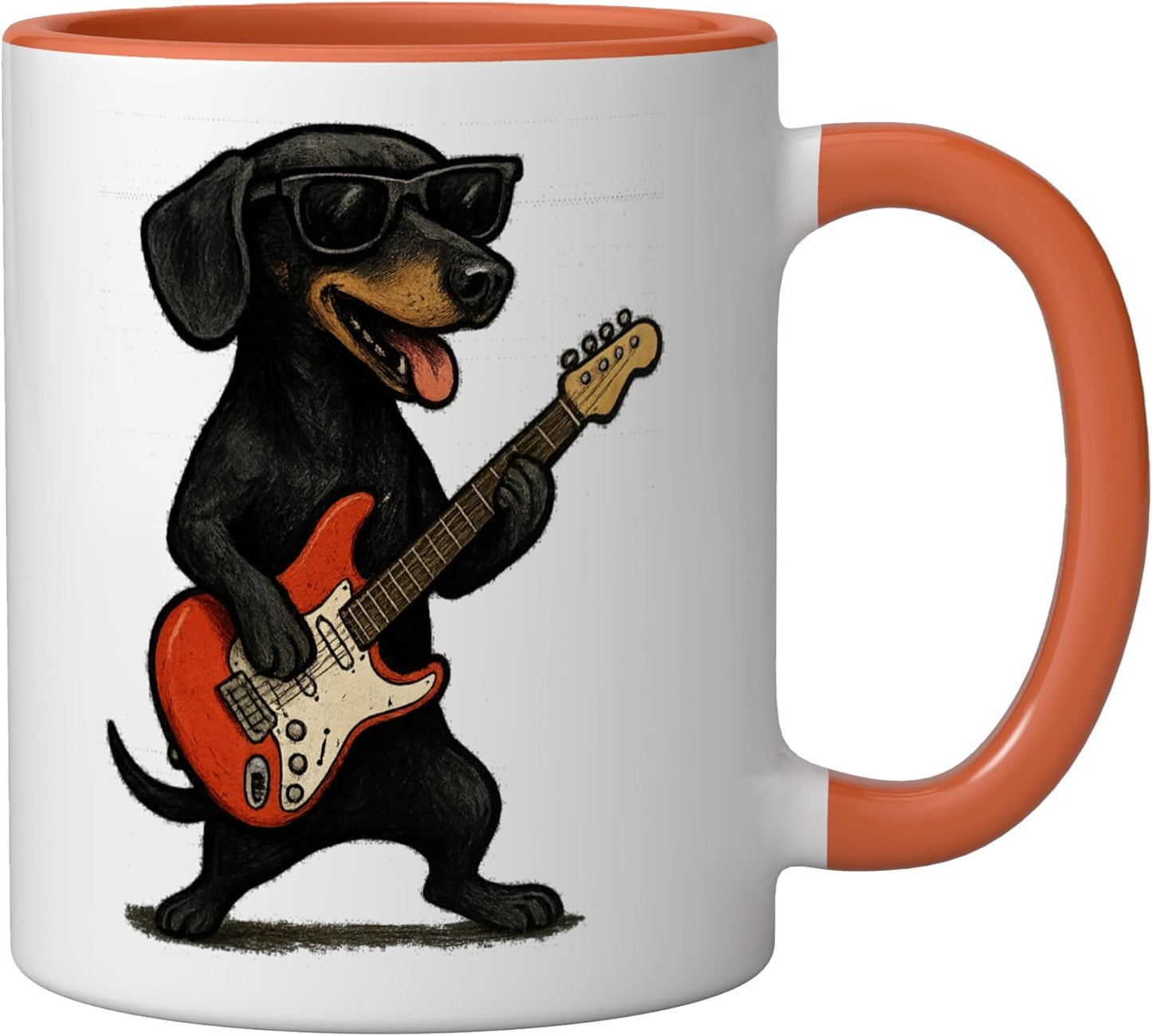 Taza Cerámica Guitarra Jugando Perro Experto Músico Naranja/Blanco
