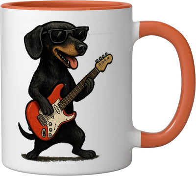 Taza Cerámica Guitarra Jugando Perro Experto Músico Naranja/Blanco