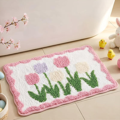 Alfombra baño primavera tulipán florales antideslizante