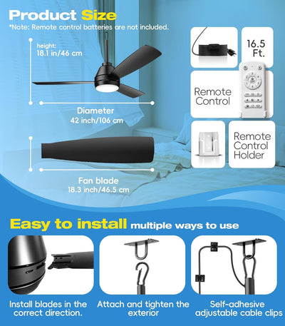 Ventilador techo exterior 42pulg luz LED enchufable reversible