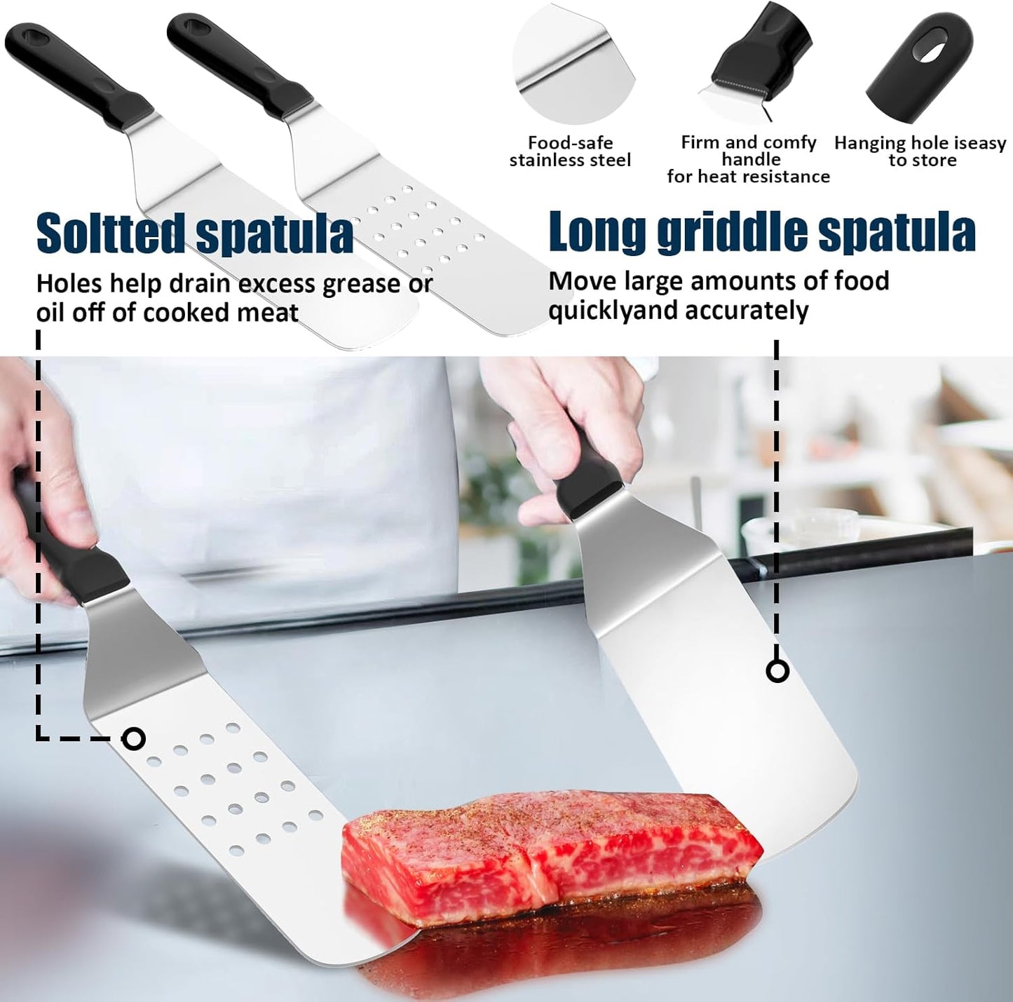Kit 18 espátulas parrilla Blackstone Camp Chef cubierta hilvanado