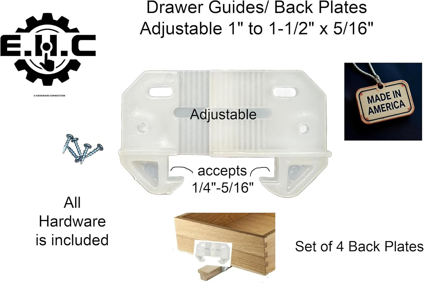 Guías cajón ajustables riel 1/4-5/16 pulg set 4