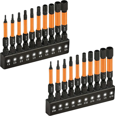 Set 20 Brocas Hex 2pulg SAE/Métrica Vástago 1/4 Acero S2 Magnéticas