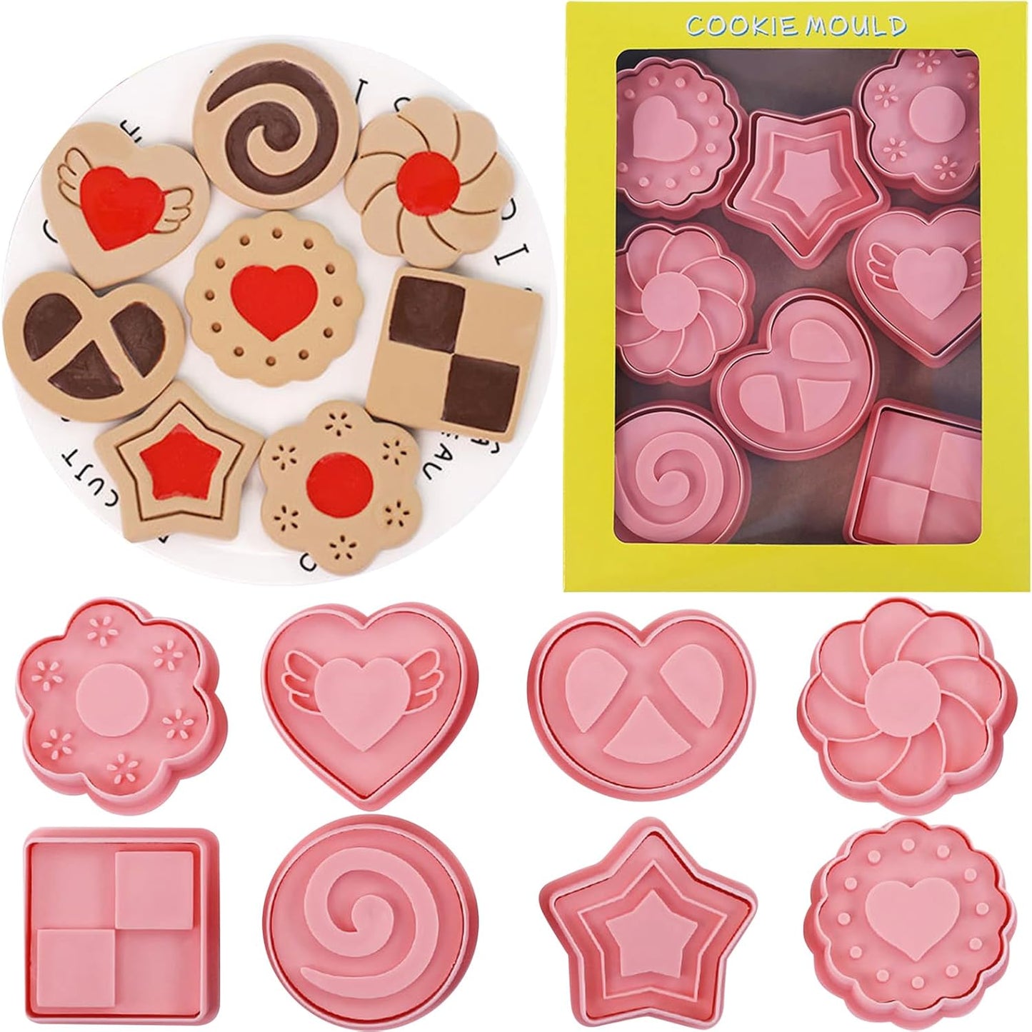 Set 8 cortadores galletas 3D con corazón y estrella