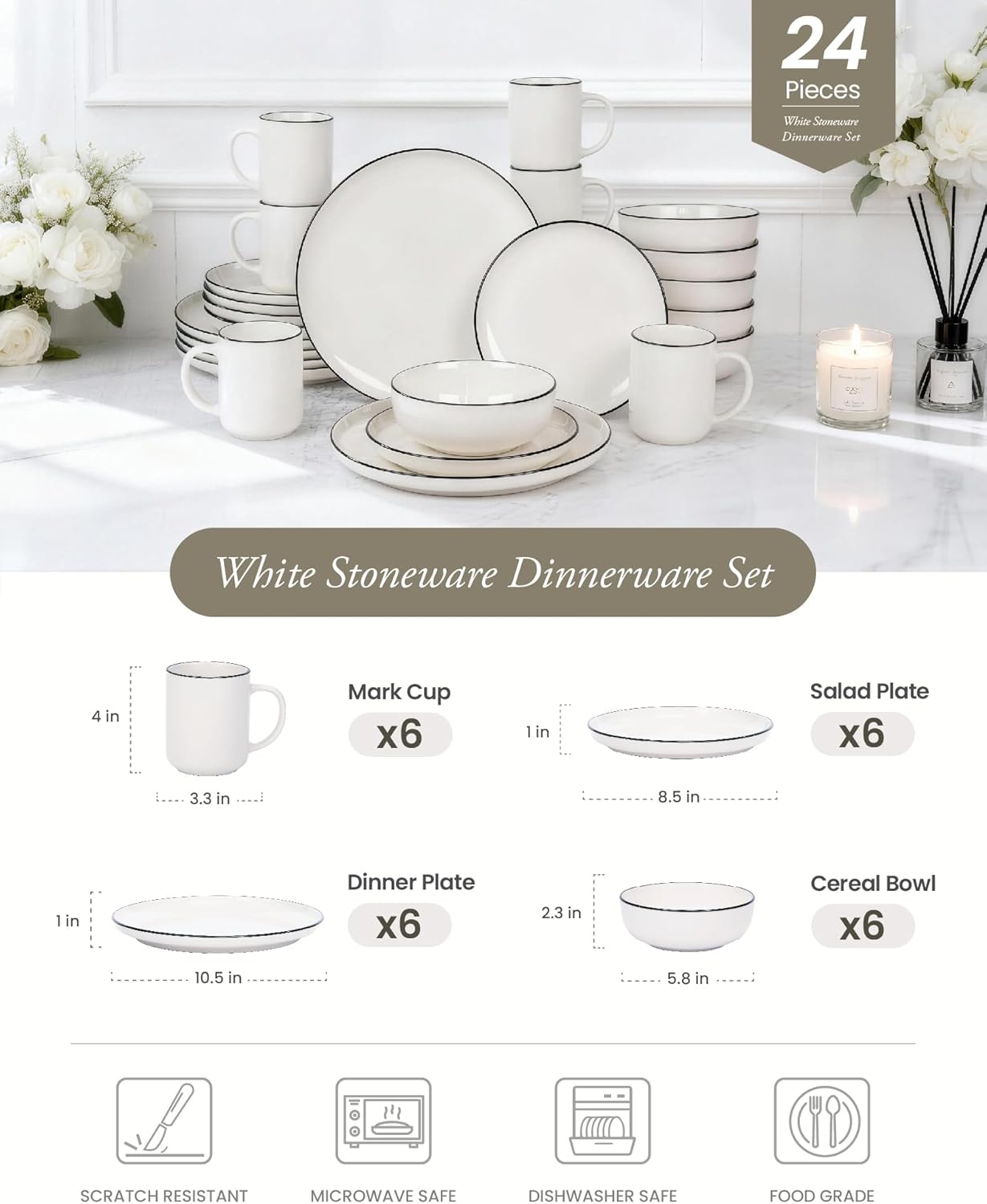 Set 24 Pzas Vajilla Porcelana 6 Personas
