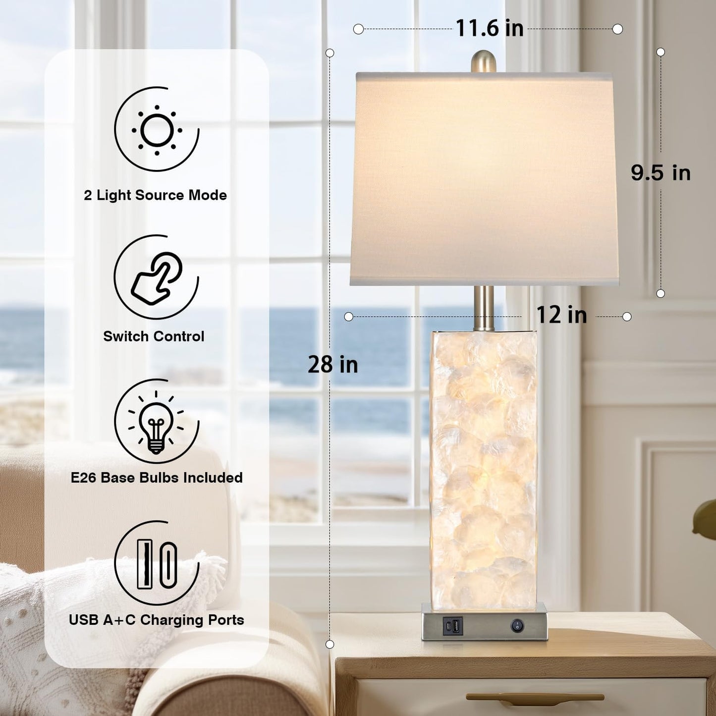 Lámpara de noche con USB para habitación estilo cottage 1 Pack