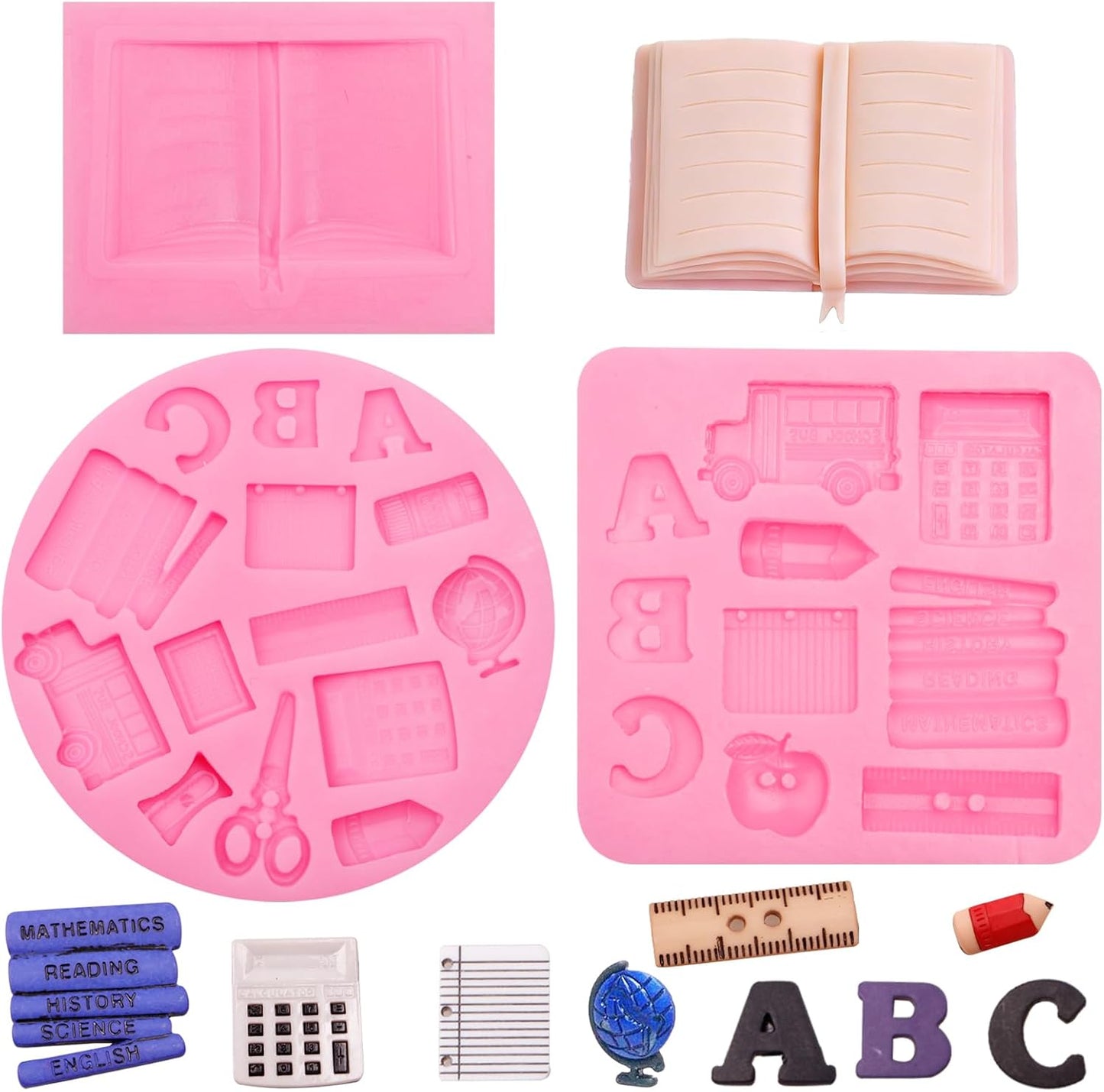 Molde silicona suministros escolares rosa pack 2