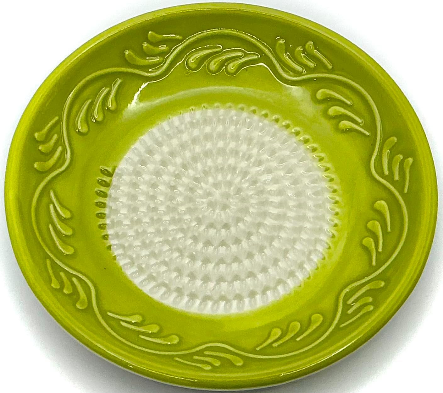 Juego 4 Platos Rallador Cerámica Todo en Uno Borde Floral Verde