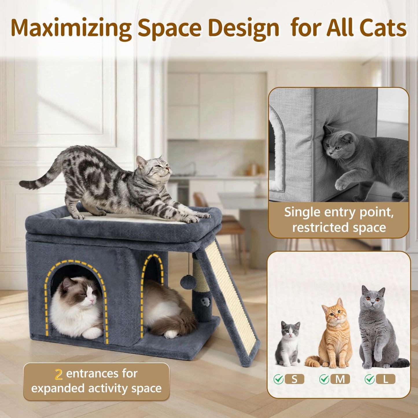 Cama torre para gatos con poste rascador resistente