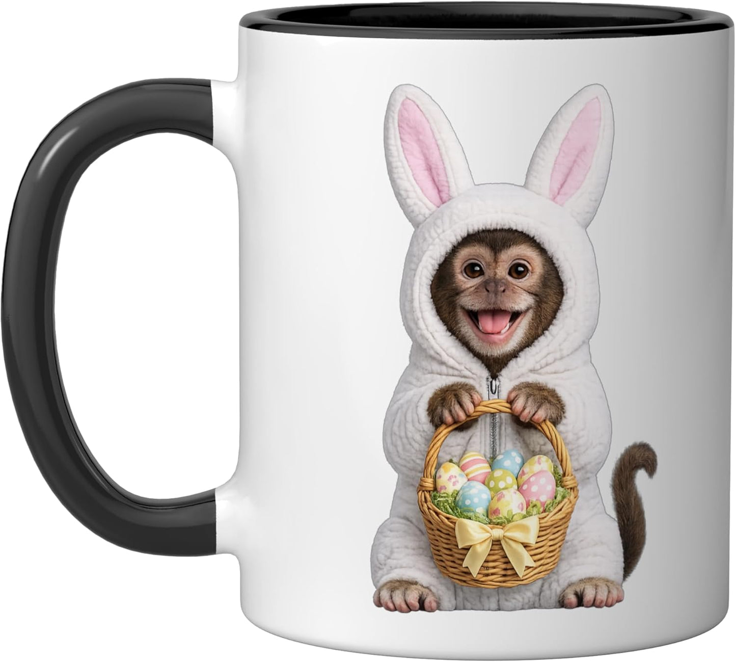 Taza cerámica de café disfraz de conejo de Pascua divertido y lindo