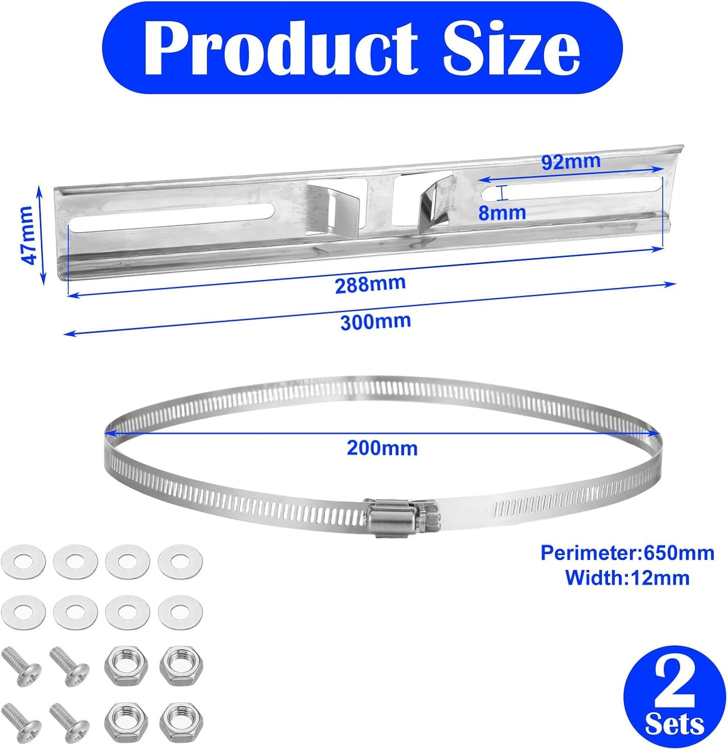 Set 2 Soportes Acero Inox 11.4x1.9pulg Abrazaderas Ajustables