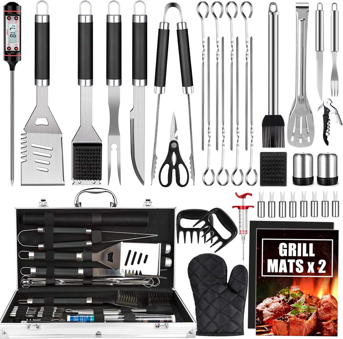 Juego 38 Pzas Accesorios Parrilla Acero Inox Funda Aluminio