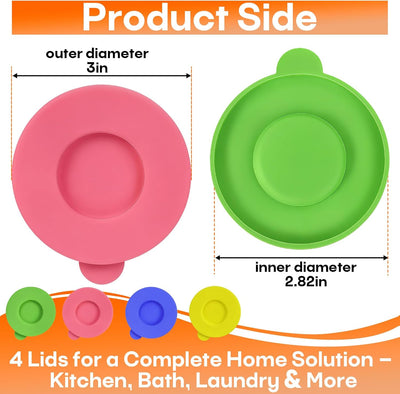 Paquete de 4 tapas limpiadoras de polvo de silicona para latas 12-21 oz