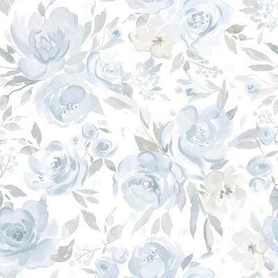 Papel tapiz floral azul autoadhesivo extraíble 17.3x196pulg