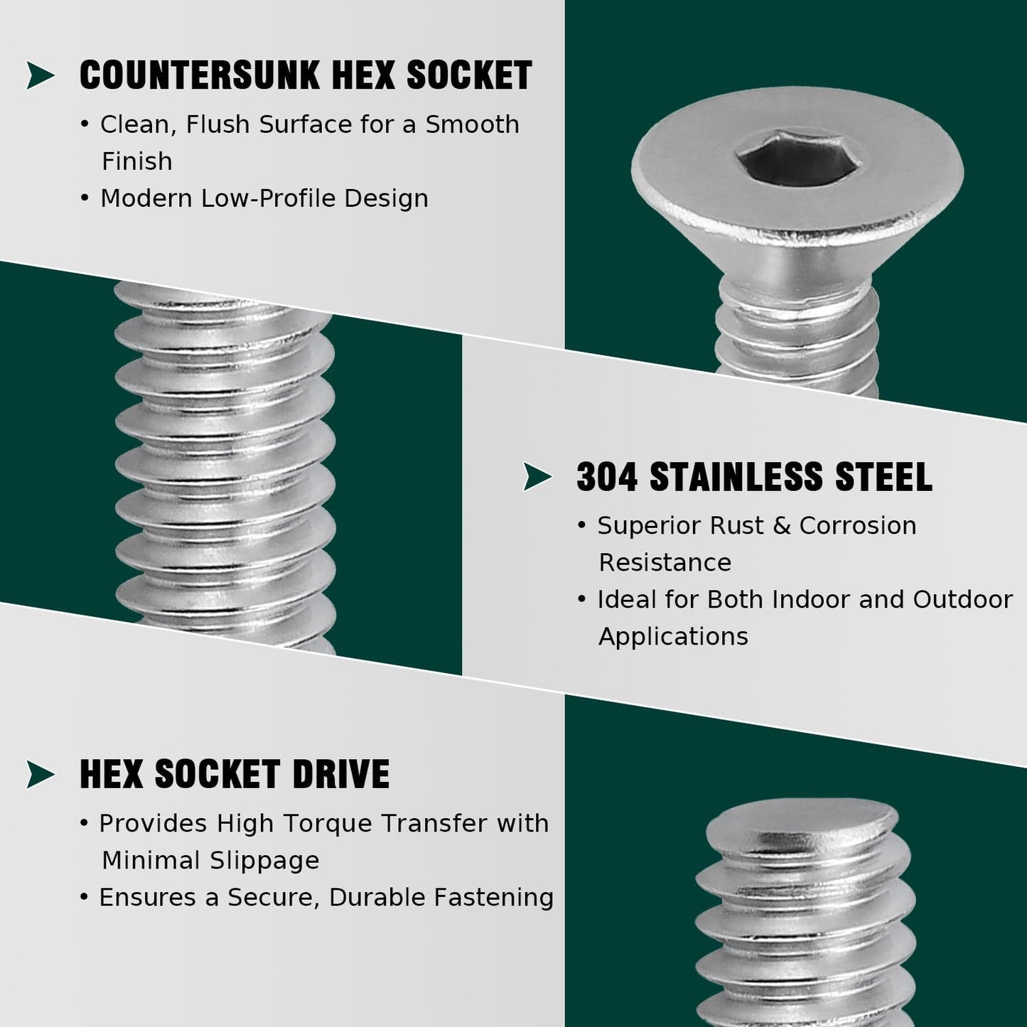 Tornillos cabeza cilíndrica plana hex 3/8-16 x 1-3/4 acero inox 304