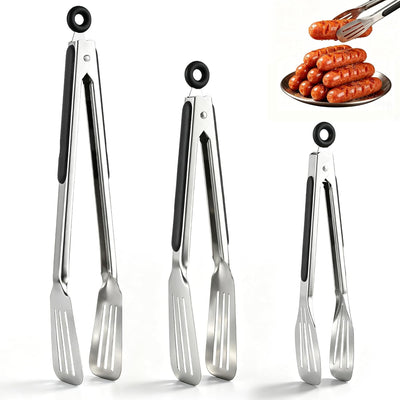 Pinzas de cocina de acero inoxidable de 7, 9 y 12 pulgadas con agarre fuerte para asar