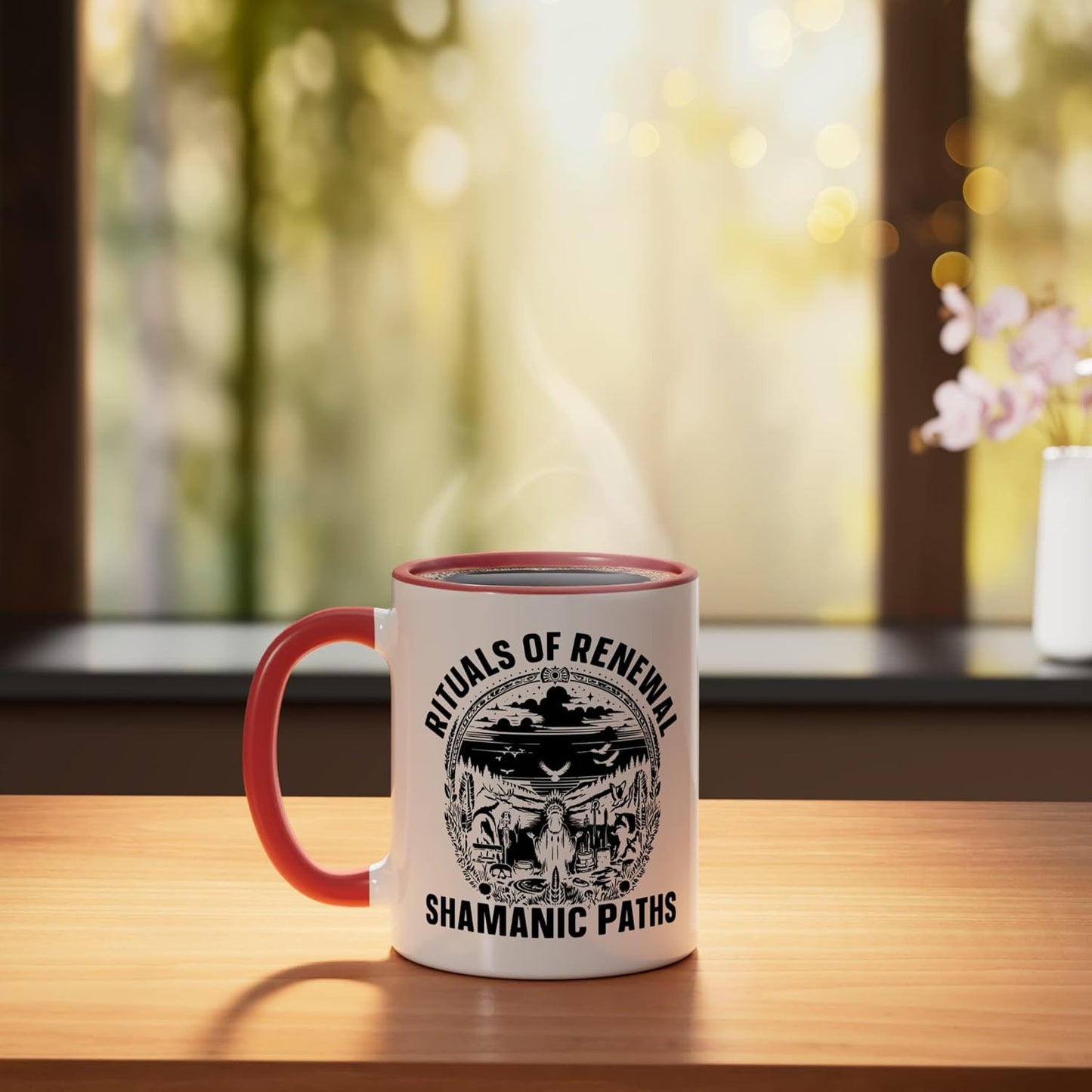 Taza Cerámica Meditación Espiritual Roja/Blanca